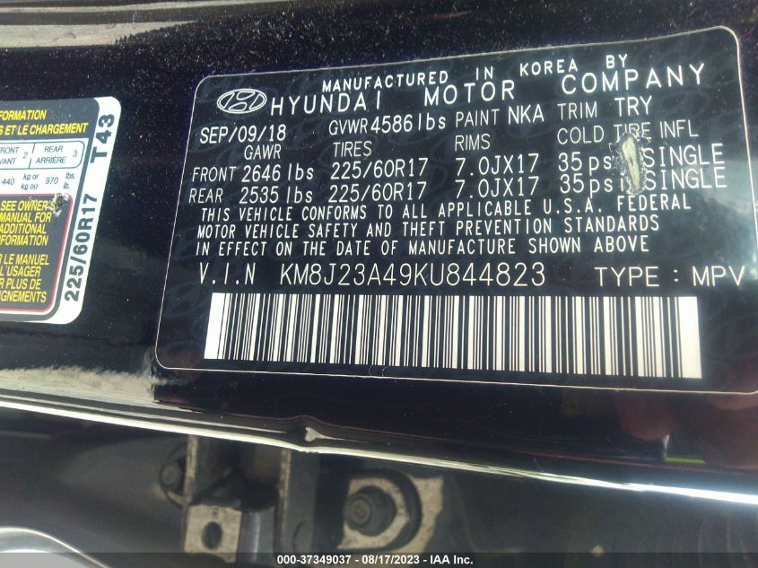 2019 HYUNDAI TUCSON SE - KM8J23A49KU844823