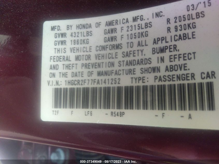 2015 HONDA ACCORD SEDAN EX - 1HGCR2F77FA141252
