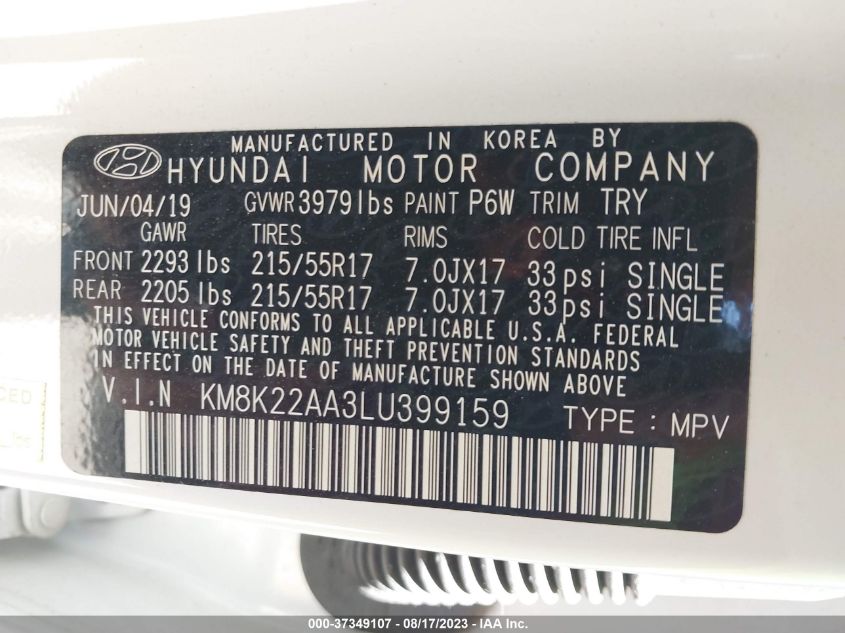 2020 HYUNDAI KONA SEL - KM8K22AA3LU399159