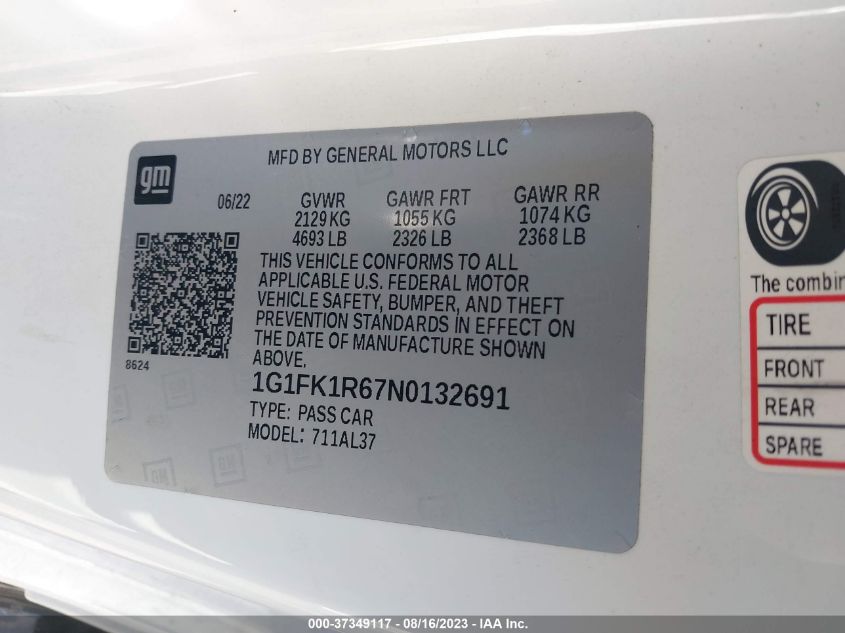 2022 CHEVROLET CAMARO ZL1 - 1G1FK1R67N0132691