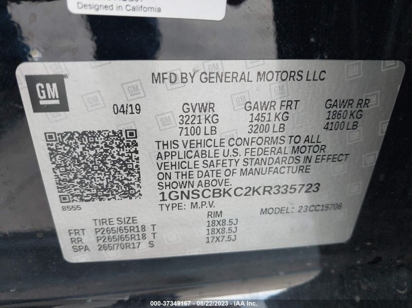 2019 CHEVROLET TAHOE LT - 1GNSCBKC2KR335723