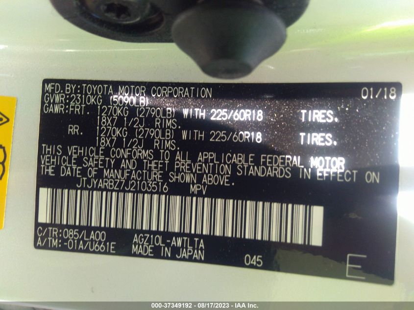 2018 LEXUS NX NX 300 JTJYARBZ7J2103516