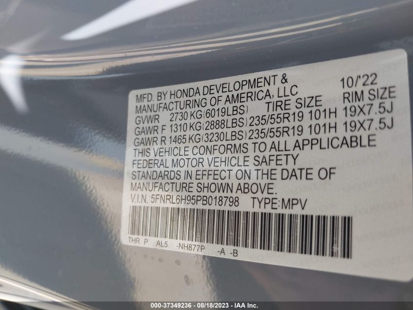 2023 HONDA ODYSSEY ELITE - 5FNRL6H95PB018798