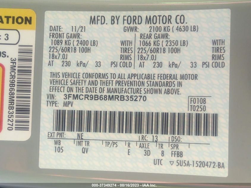 2021 FORD BRONCO SPORT BIG BEND 3FMCR9B68MRB35270