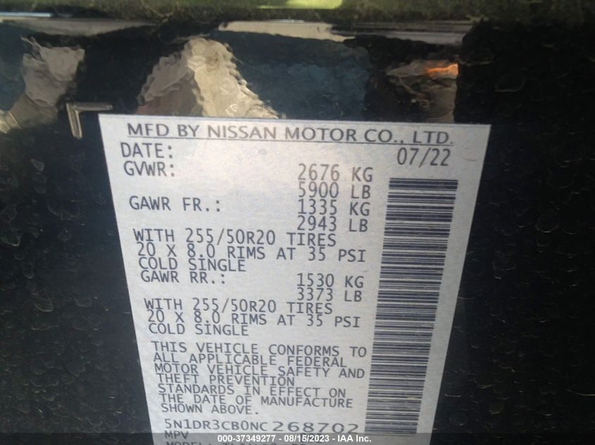 2022 NISSAN PATHFINDER SL - 5N1DR3CB0NC268702