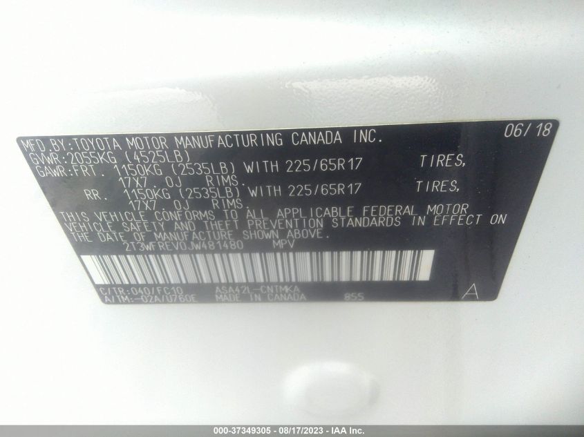 2018 TOYOTA RAV4 ADVENTURE/XLE - 2T3WFREV0JW481480