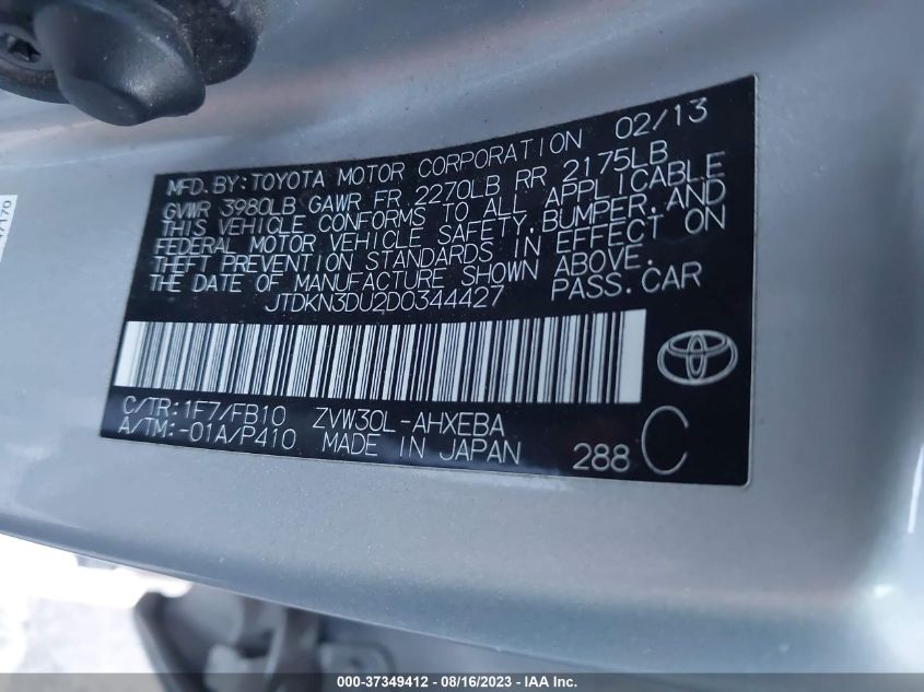 2013 TOYOTA PRIUS - JTDKN3DU2D0344427