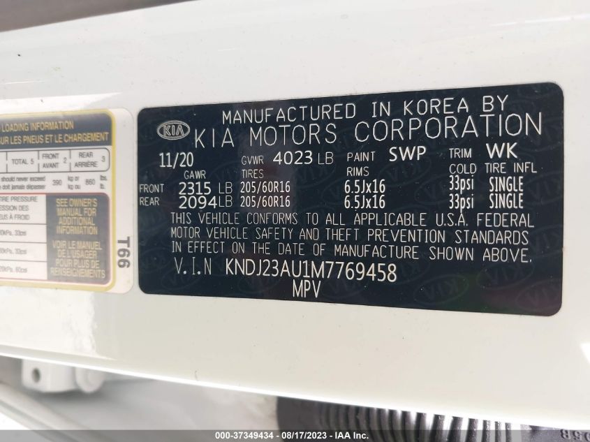 2021 KIA SOUL S - KNDJ23AU1M7769458