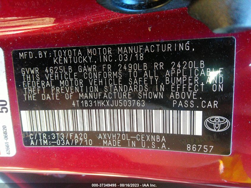 2018 TOYOTA CAMRY HYBRID - 4T1B31HKXJU503763
