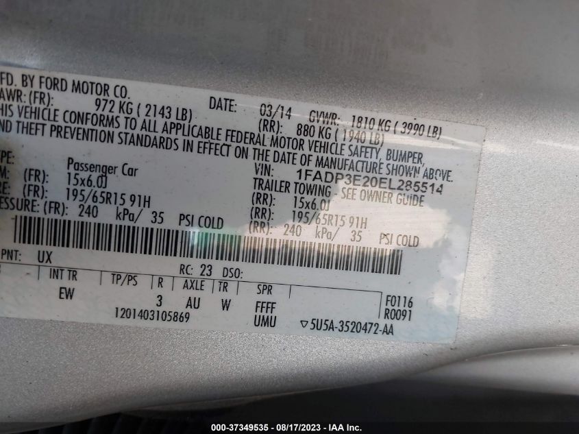 2014 FORD FOCUS S - 1FADP3E20EL285514