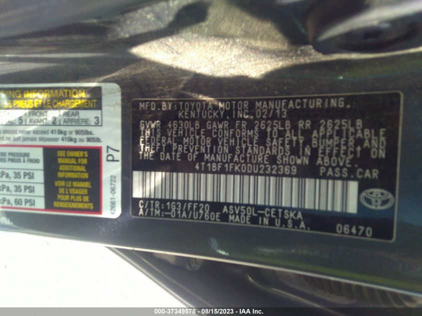2013 TOYOTA CAMRY SE - 4T1BF1FK0DU232369