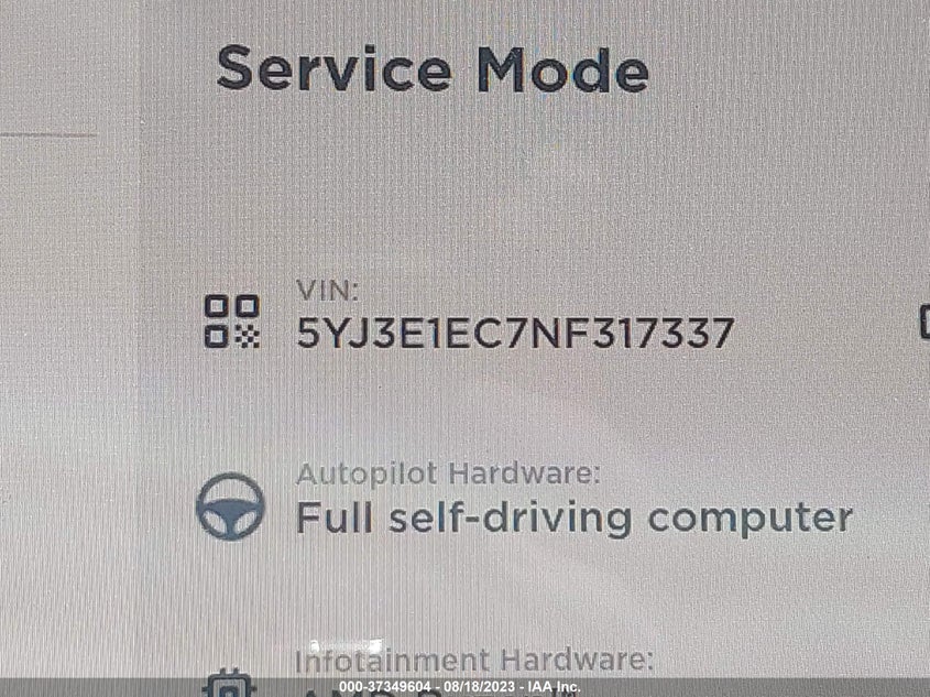 VIN 5YJ3E1EC7NF317337 2022 TESLA MODEL 3 PERFORMANCE