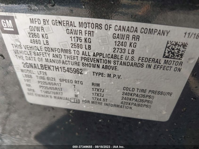 2017 CHEVROLET EQUINOX LS - 2GNALBEK7H1545962