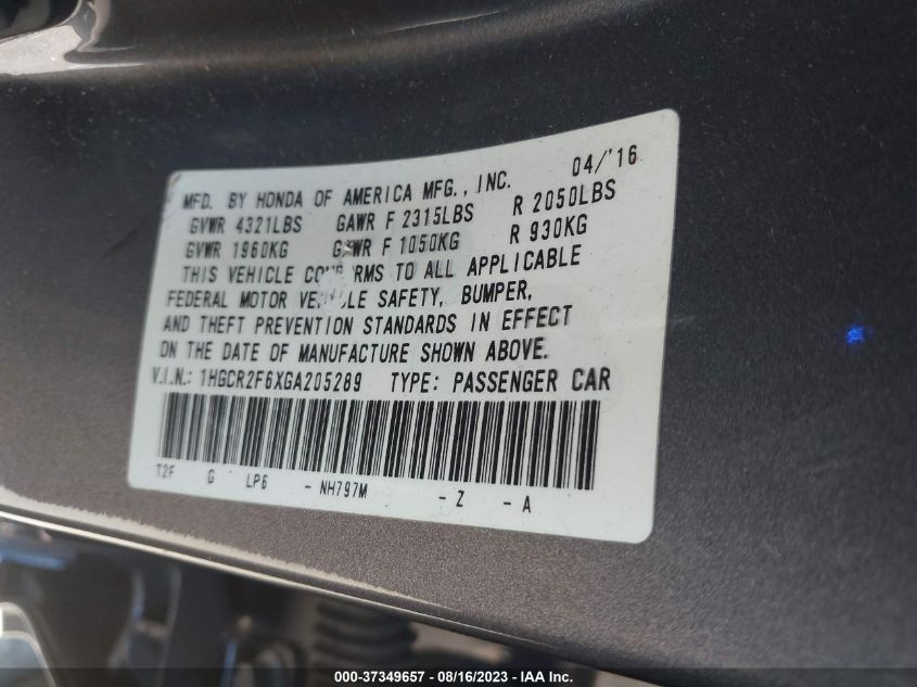 2016 HONDA ACCORD SEDAN SPORT - 1HGCR2F6XGA205289