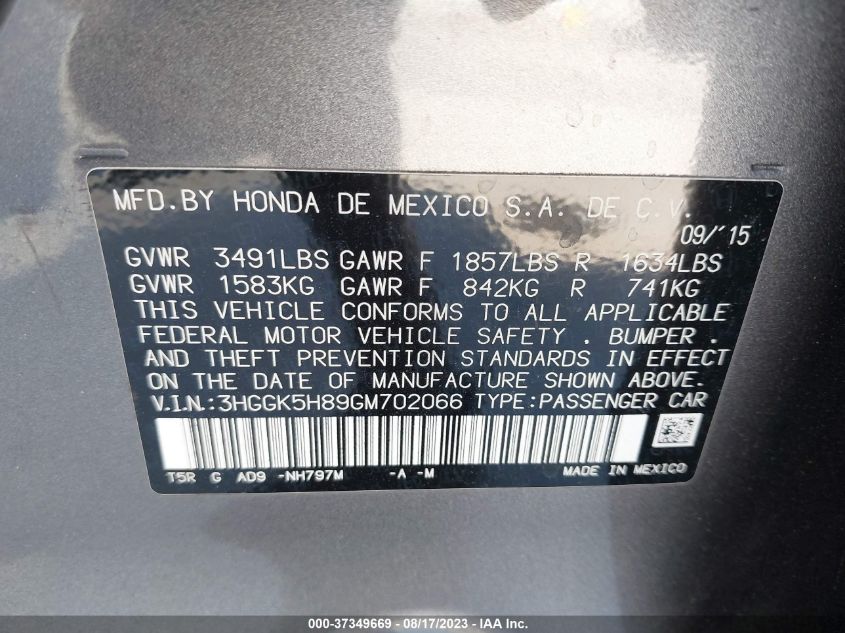 2016 HONDA FIT EX-L - 3HGGK5H89GM702066
