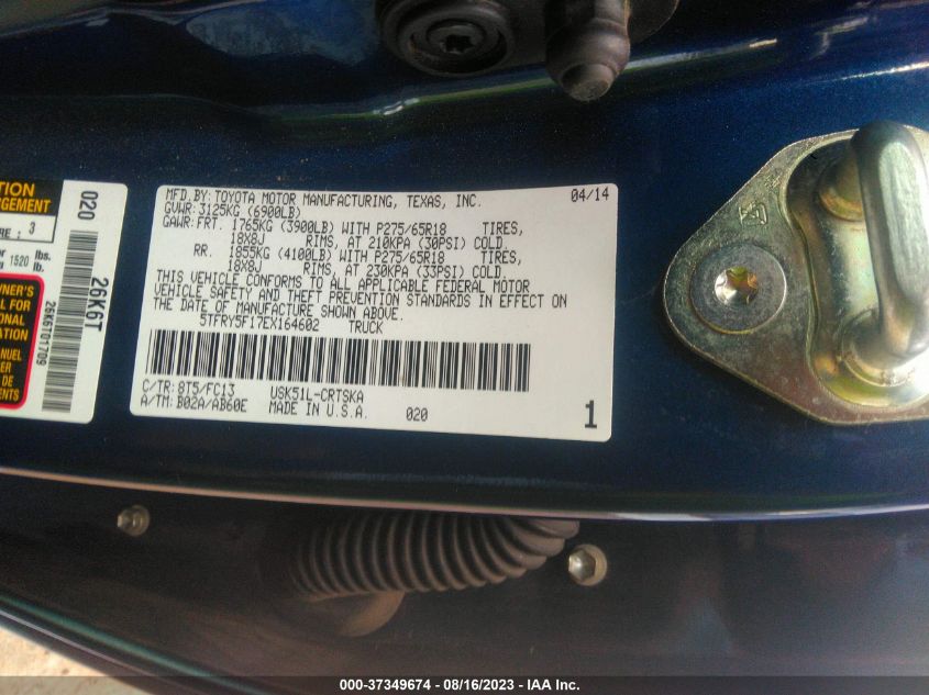 2014 TOYOTA TUNDRA 2WD TRUCK SR/SR5 - 5TFRY5F17EX164602