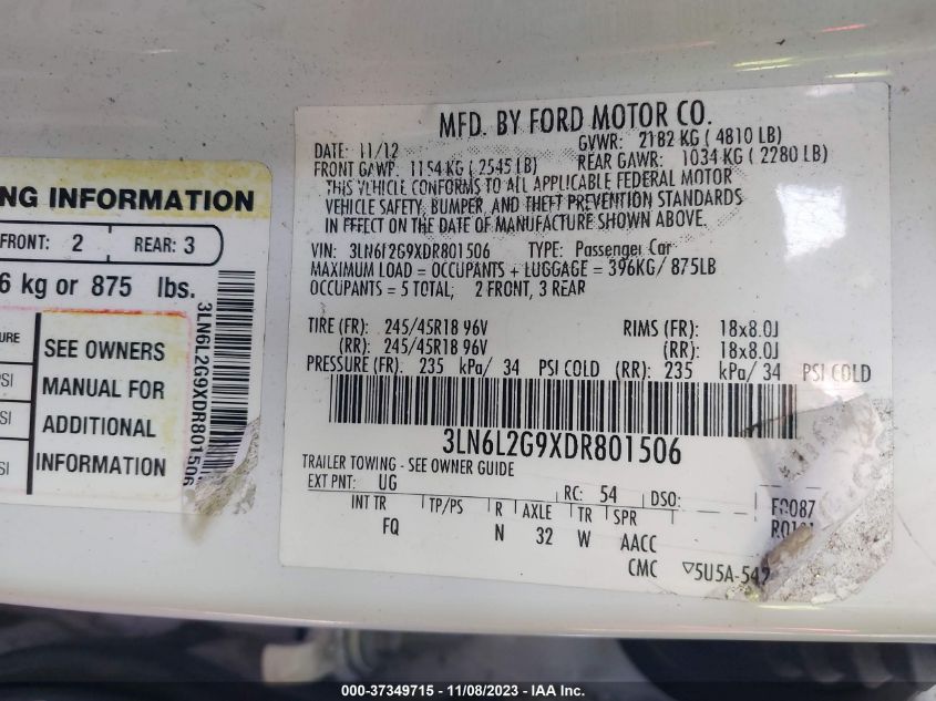 2013 LINCOLN MKZ - 3LN6L2G9XDR801506