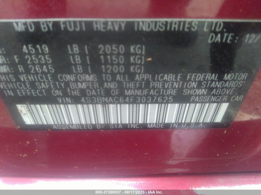 2015 SUBARU LEGACY 2.5I PREMIUM - 4S3BNAC64F3037625