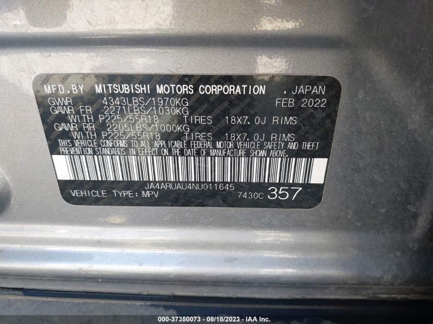 2022 MITSUBISHI OUTLANDER SPORT ES/LE/SE - JA4ARUAU4NU011645