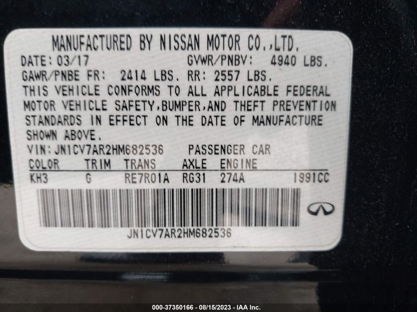 2017 INFINITI Q50 2.0T PREMIUM - JN1CV7AR2HM682536