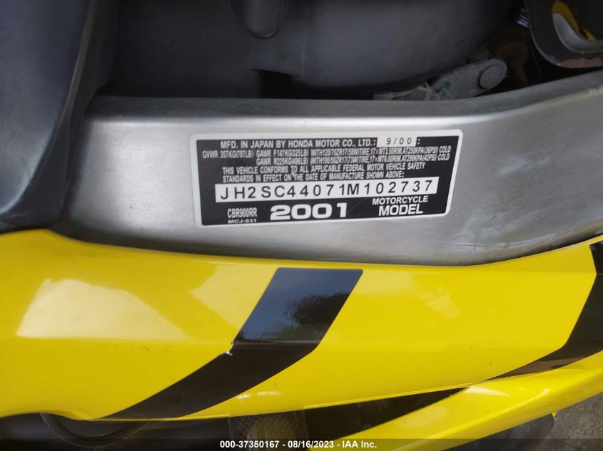 2001 HONDA CBR900 RR JH2SC44071M102737