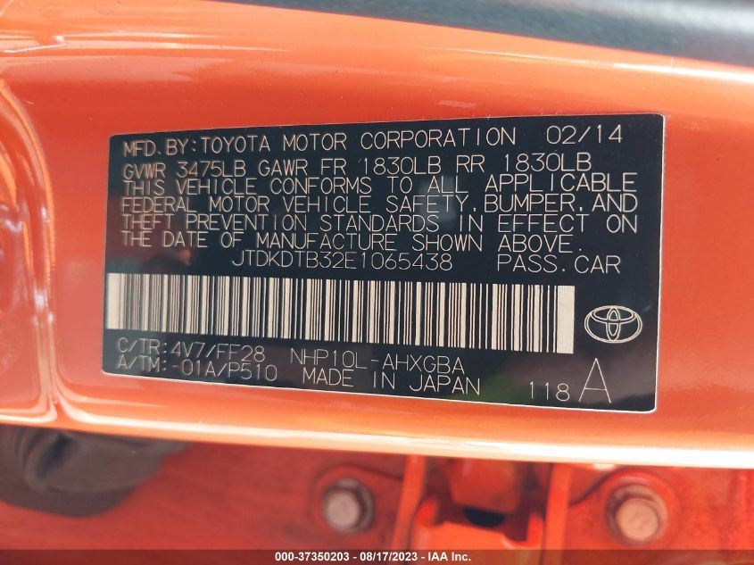 2014 TOYOTA PRIUS C ONE/THREE/TWO/FOUR - JTDKDTB32E1065438
