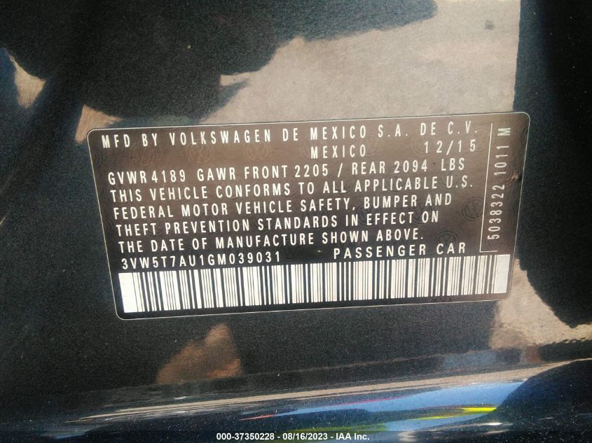 2016 VOLKSWAGEN GOLF GTI S - 3VW5T7AU1GM039031