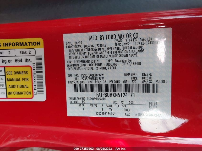 2022 FORD MUSTANG - 1FATP8UHXN5124171
