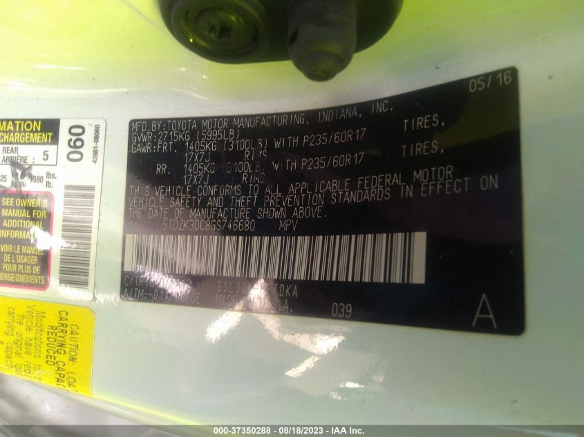 2016 TOYOTA SIENNA L - 5TDZK3DC8GS746680