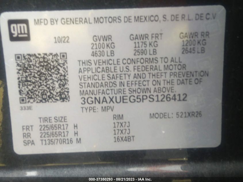 2023 CHEVROLET EQUINOX LT - 3GNAXUEG5PS126412