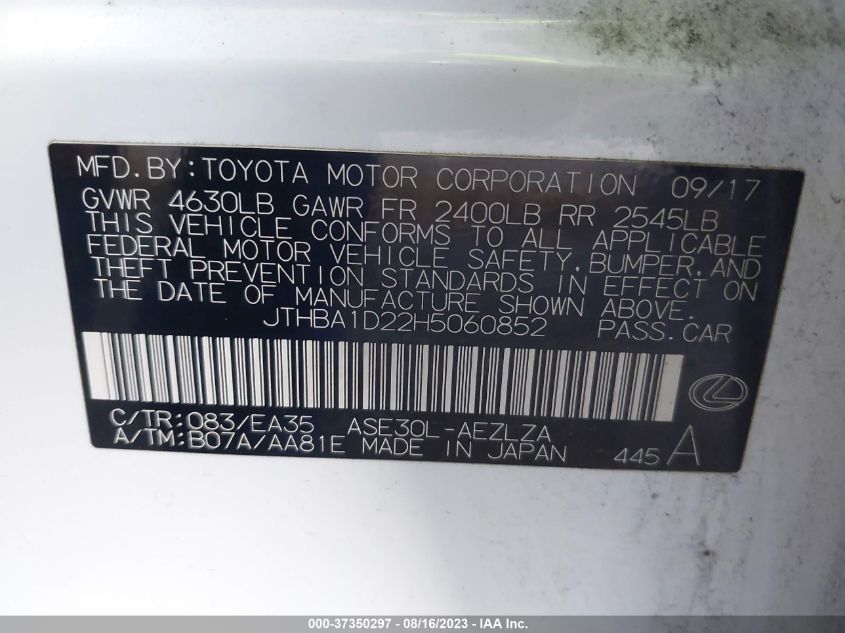 2017 LEXUS IS 200T - JTHBA1D22H5060852