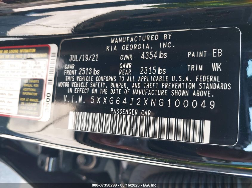 2022 KIA K5 GT-LINE - 5XXG64J2XNG100049