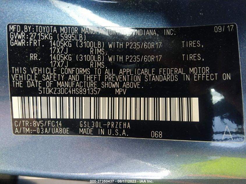 2017 TOYOTA SIENNA LE - 5TDKZ3DC4HS891357