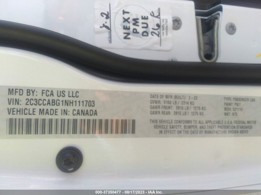 2022 CHRYSLER 300 - 2C3CCABG1NH111703