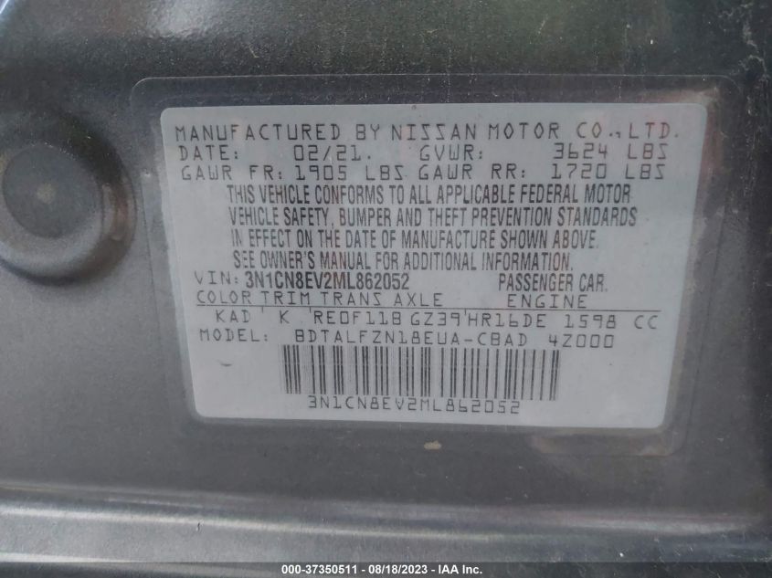 2021 NISSAN VERSA SV - 3N1CN8EV2ML862052