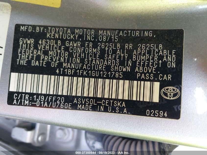 2016 TOYOTA CAMRY XLE/SE/LE/XSE - 4T1BF1FK1GU121785