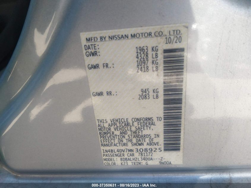 2021 NISSAN ALTIMA 2.5 SV - 1N4BL4DV7MN308925
