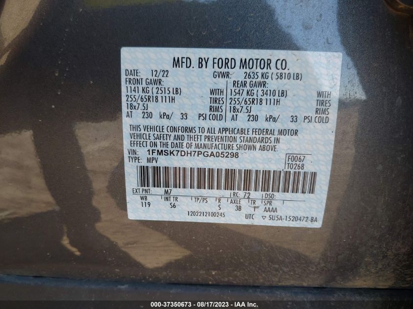 2023 FORD EXPLORER XLT - 1FMSK7DH7PGA05298
