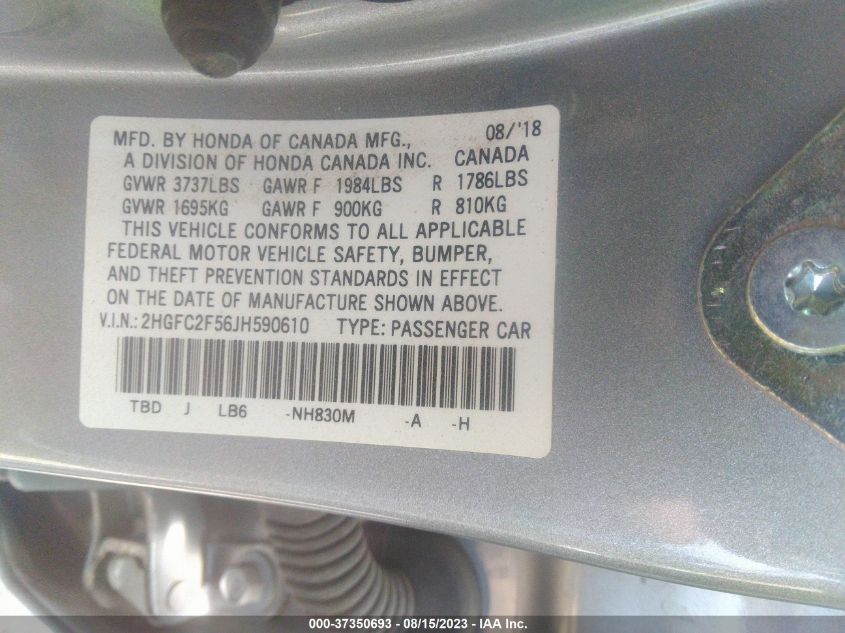 2018 HONDA CIVIC SEDAN LX - 2HGFC2F56JH590610
