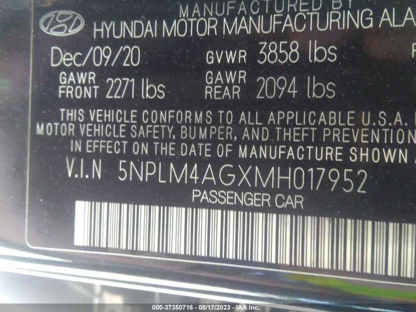 2021 HYUNDAI ELANTRA SEL - 5NPLM4AGXMH017952