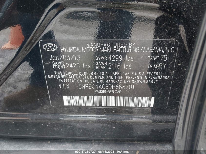 2013 HYUNDAI SONATA LIMITED - 5NPEC4AC6DH668701