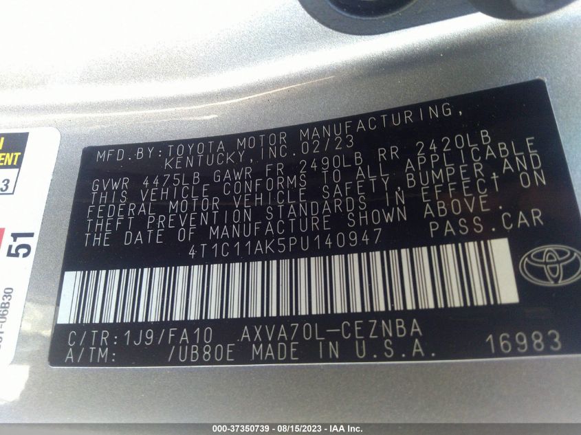 4T1C11AK5PU140947 Toyota Camry LE 9