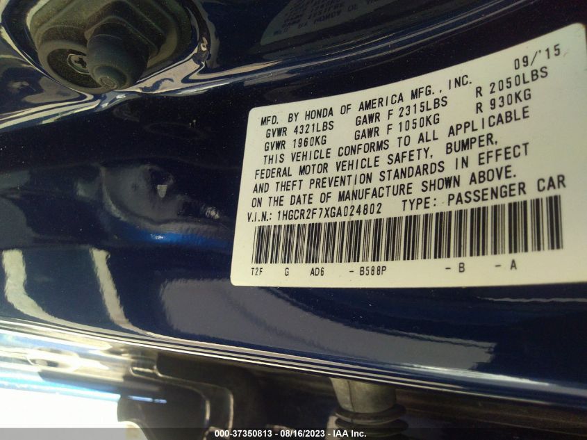 2016 HONDA ACCORD SEDAN EX - 1HGCR2F7XGA024802