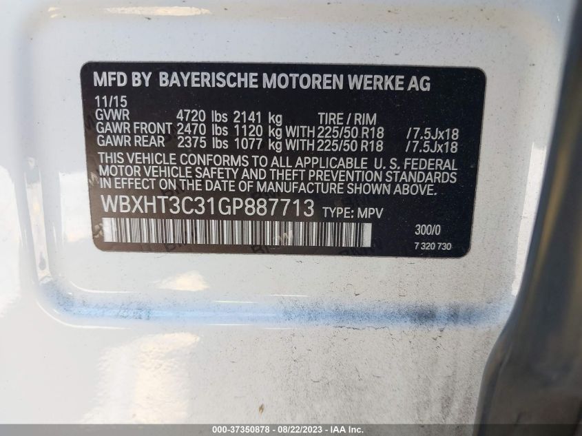 2016 BMW X1 XDRIVE28I - WBXHT3C31GP887713