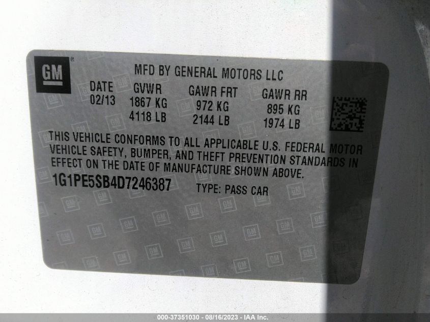 2013 CHEVROLET CRUZE 2LT - 1G1PE5SB4D7246387
