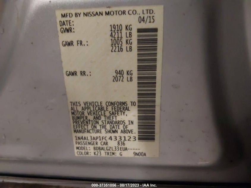 2015 NISSAN ALTIMA 2.5 - 1N4AL3AP1FC433123
