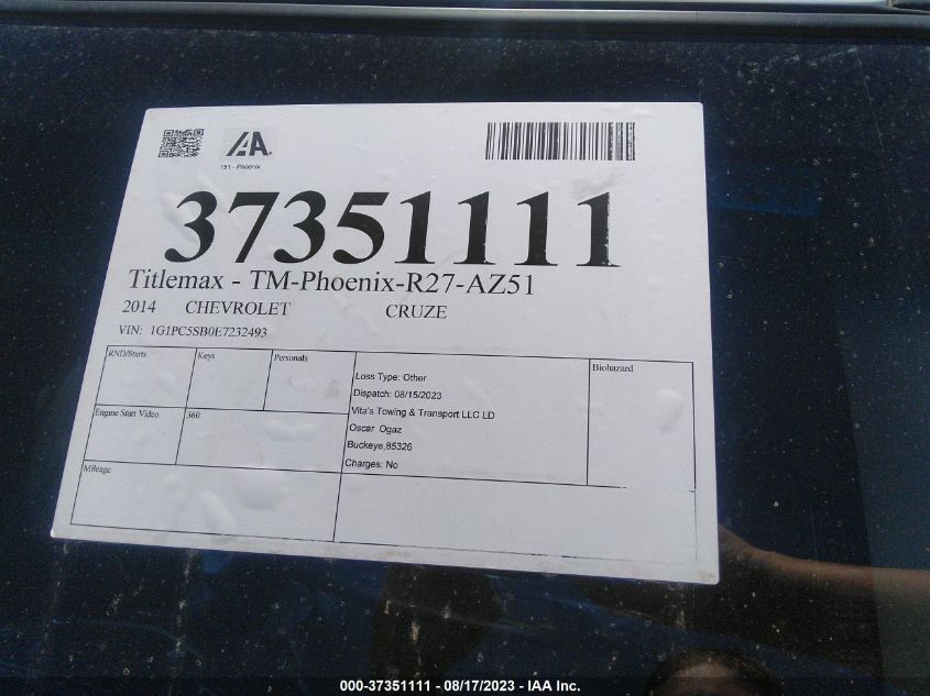 2014 CHEVROLET CRUZE 1LT - 1G1PC5SB0E7232493