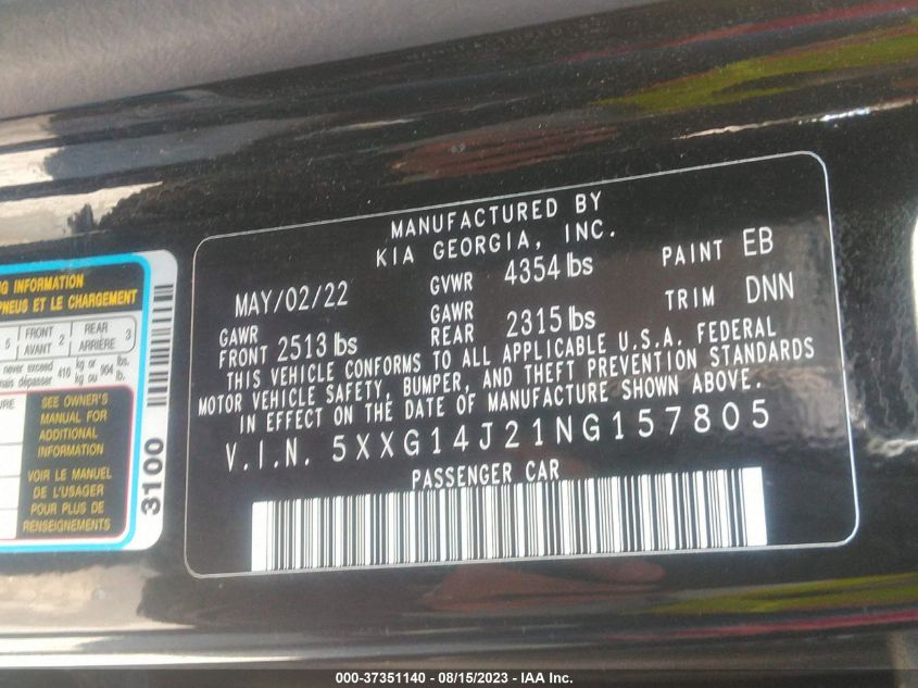 2022 KIA K5 LXS - 5XXG14J21NG157805