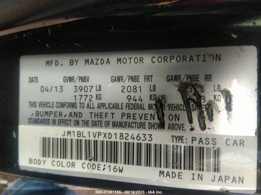 2013 MAZDA MAZDA3 I TOURING - JM1BL1VPXD1824633