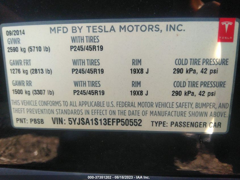 2014 TESLA MODEL S 60 KWH BATTERY - 5YJSA1S13EFP50552
